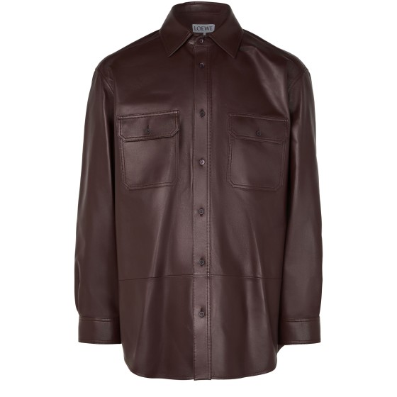 Overshirt in nappa leather - brown
