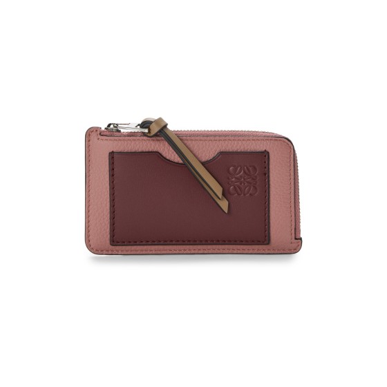 Grained calfskin card holder, coin purse - pink