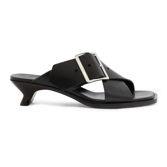 Tanned leather heeled sandals - Black