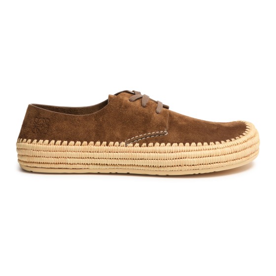 Rio lace-up espadrilles in suede and raffia - brown