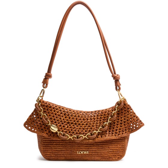 Ola Hobo medium bag in raffia and calfskin - Gold