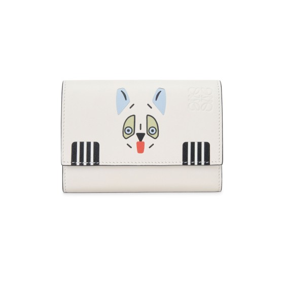 Futurist Cat small vertical wallet in classic calfskin - white