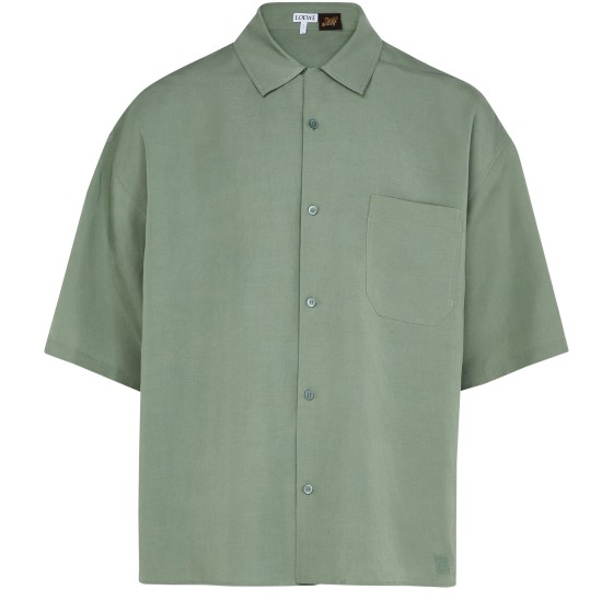 Short-sleeved linen and viscose shirt - Green