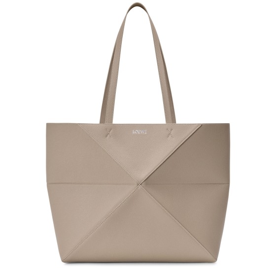 Medium horizontal Puzzle Fold tote in soft grained calfskin - Beige