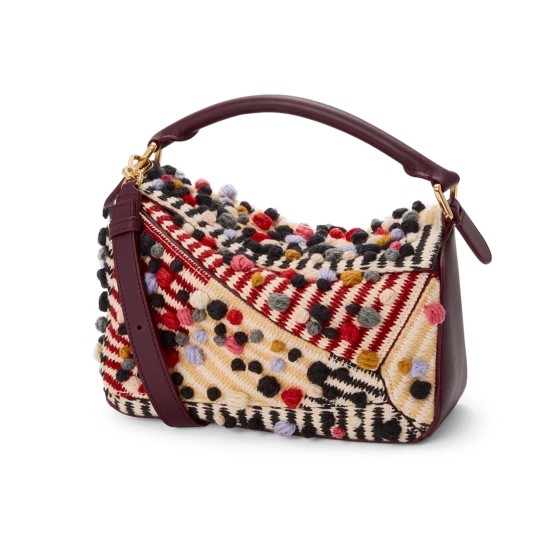 Small Puzzle bag in embroidered textile - Beige