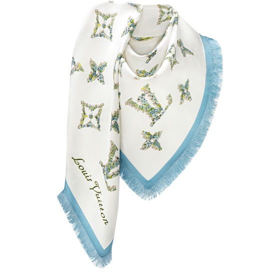 Monogram Flowers Shawl - Blue