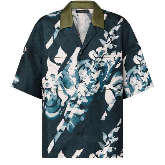 Monogram Printed Short-Sleeved Silk Shirt - Green