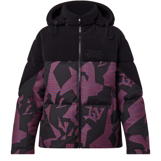 Bimaterial Hooded Down Jacket - Black