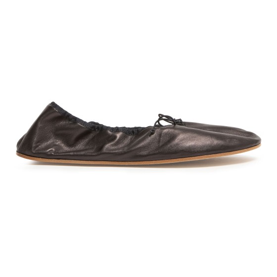 Round ballet flat in leather - Black