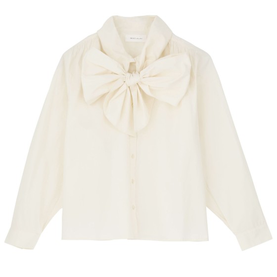 Long-sleeved shirt with bow - white