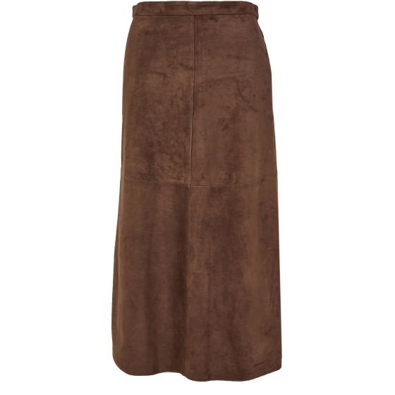 Suede leather midi skirt - brown