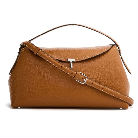 T-Lock Leather Shoulder Bag - brown