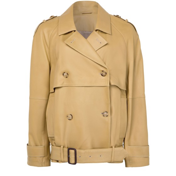 Short leather trench - Beige