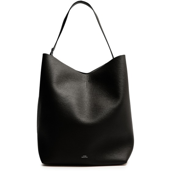 Belted grained-leather tote black - Black