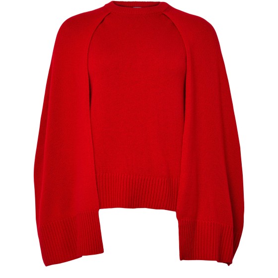 Round neck knit cape - Red