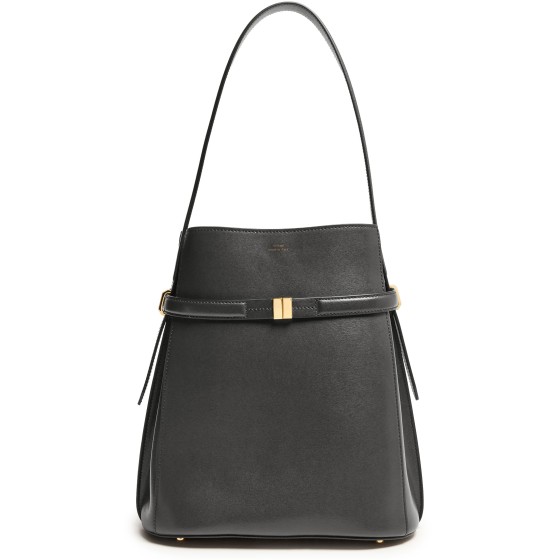 Belted leather bucket bag - Black