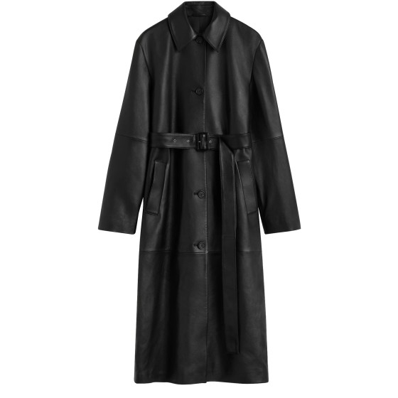 Belted leather coat - Black