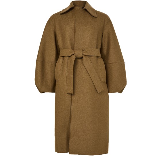 Puff-sleeved coat in pressed wool - Beige