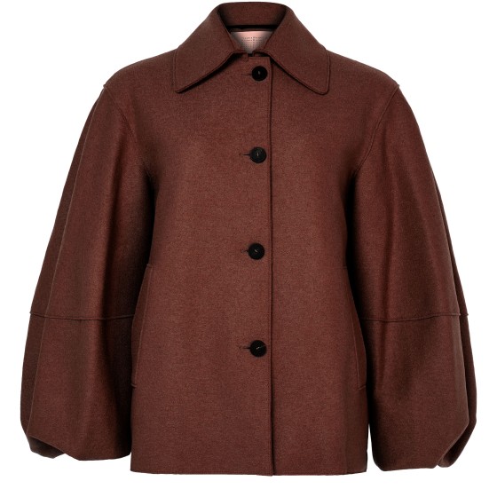 Puff-sleeved jacket in pressed wool - Red