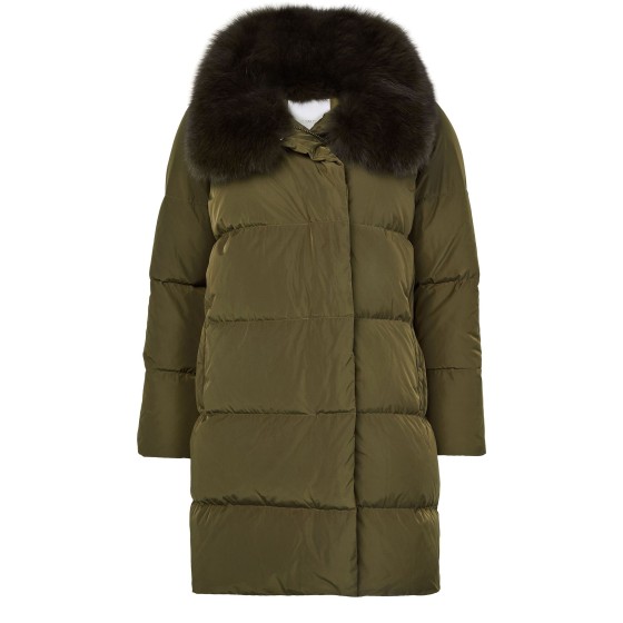 Puffer jacket with a fox fur collar - Green