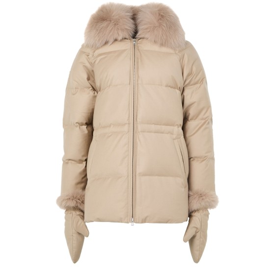 Puffer jacket with a fox fur collar - Beige