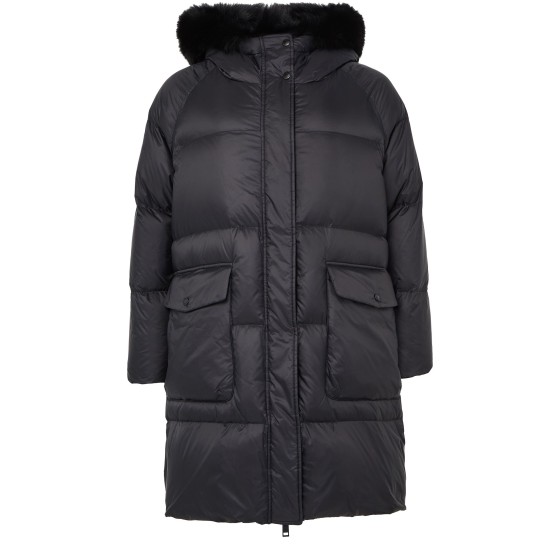 Puffer jacket with a fox fur hood - Black
