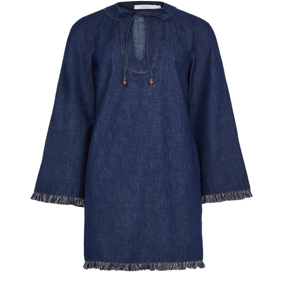 Rhiannon fringe mini denim dress - Blue